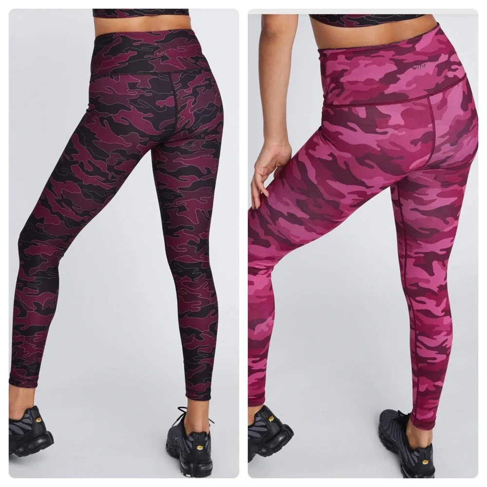 WITH High Waist Reversible Leggings Burgundy Line Camo Purple Size Small - Picture 11 of 13